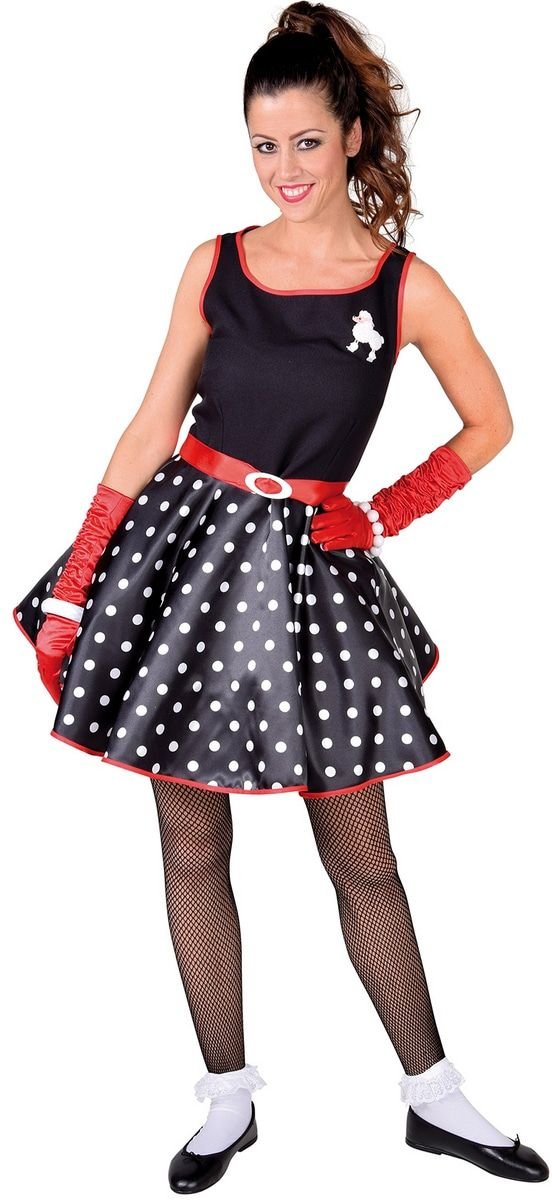 Rock & Roll Kostuum | Zwart Rock And Roll Boogie Woogie | Vrouw | Medium | Carnaval kostuum | Verkleedkleding